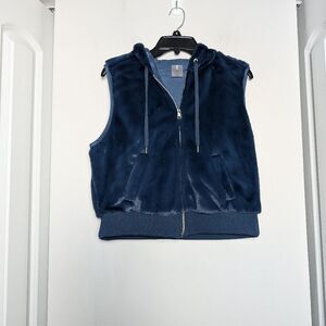 Calia Blue Fur Vest women's hooded full zip pristine sz M